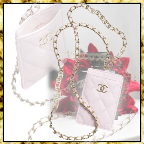 jewel card holder with chain chanel|Chanel diamond lock card holder.